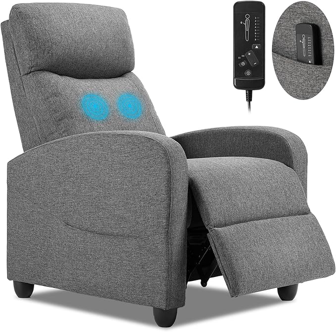 SMUG Recliner Chair Massage Reclining for Adults, Comfortable Fabric Recliner Adjustable Home Theater Seating Lounge with Padded Seat Backrest, Small Recliners for Living Room, Bedroom (Deep Grey) - LeafyLoom