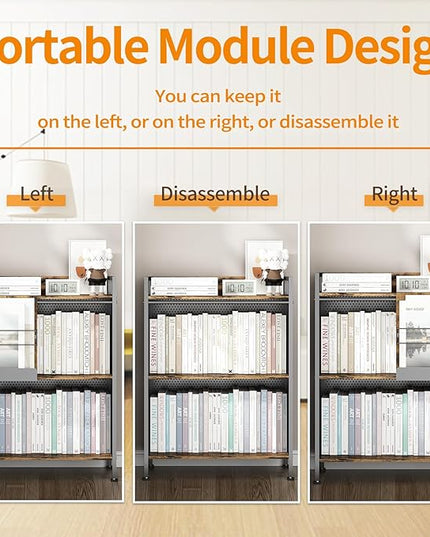 4 Tier Large Bookshelf with Storage Cabinet, Metal Industrial Bookcase Storage Organizer with Sliding Door, Open Standing Shelf Unit for Bedroom, Living Room, Home Office, Rustic Brown - LeafyLoom