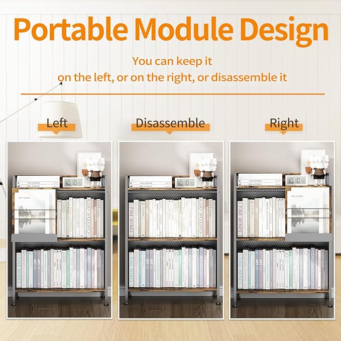 4 Tier Large Bookshelf with Storage Cabinet, Metal Industrial Bookcase Storage Organizer with Sliding Door, Open Standing Shelf Unit for Bedroom, Living Room, Home Office, Rustic Brown - LeafyLoom