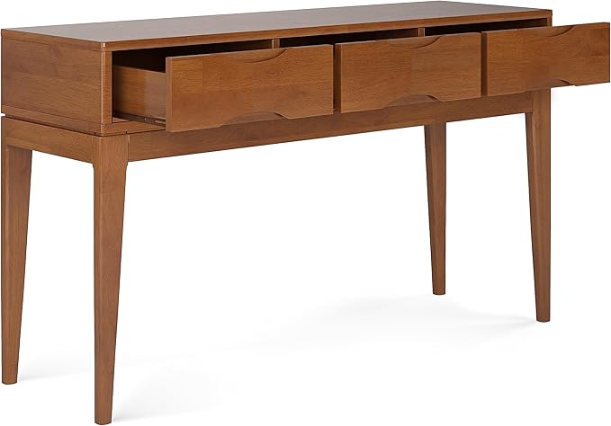 SIMPLIHOME Harper SOLID HARDWOOD 54 Inch Wide Mid Century Modern Console Sofa Table in Teak Brown, for The Living Room Entryway and Bedroom - LeafyLoom