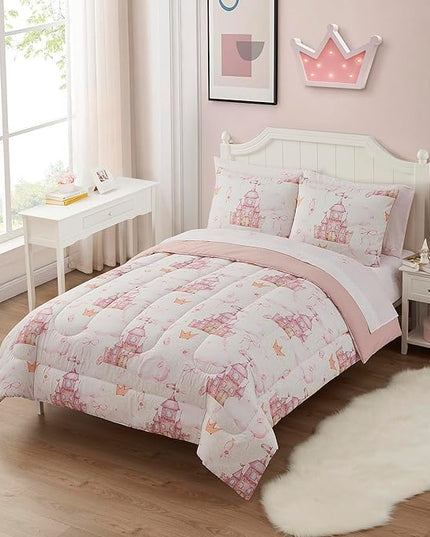 Kids Bedding Set Bed in a Bag for Boys and Girls Toddlers Printed Sheet Set and Comforter, Full, Fairytale Princess - LeafyLoom