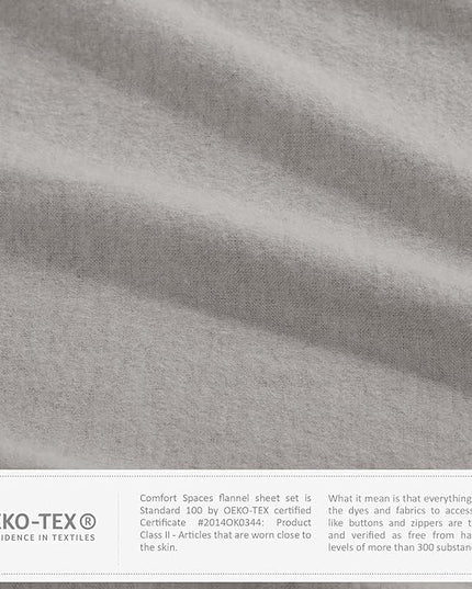 Comfort Spaces Cotton Flannel Breathable Warm Deep Pocket Sheets with Pillow Case Bedding, King, Grey Solid 4 Piece - LeafyLoom