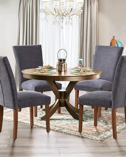 Parsons Dining Chairs Set of 4, Upholstered Nailhead Dining Room Kitchen Side Chair with Thick Cushions and Wood Legs, Dark Grey - LeafyLoom