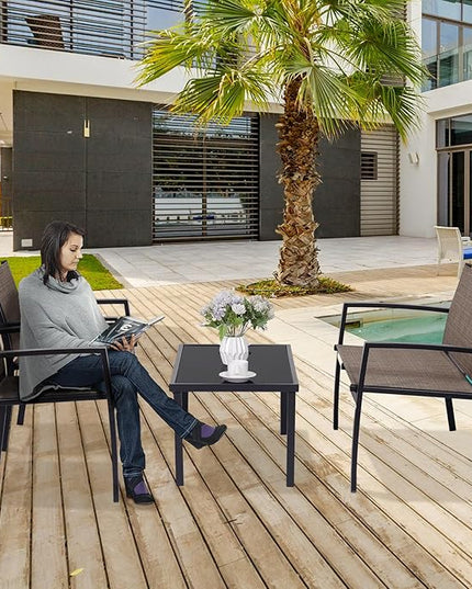 4 Pieces Patio Furniture Set Outdoor Garden Patio Conversation Sets Poolside Lawn Chairs with Tempered Glass Coffee Table Loveseat Porch Furniture Textilene Fabric Yellow - LeafyLoom