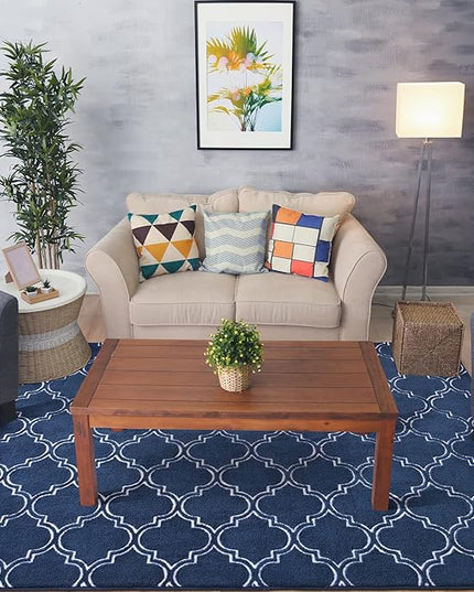 Chicrug Shag Geometric Modern Area Rug for Bedroom, 6x9 Feet Memory Foam Indoor Carpet, Fluffy Rug for Living Room Bedside Room Decor for Family Girls Kids Nursery Play Mat, Navy/White - LeafyLoom