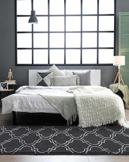 Chicrug Shag Geometric Modern Runner Rug for Bedroom, 2x6 Feet Memory Foam Indoor Hallway Runner Carpet, Fluffy Rug for Living Room Bedside Room Decor for Family, Dark Grey/White - LeafyLoom