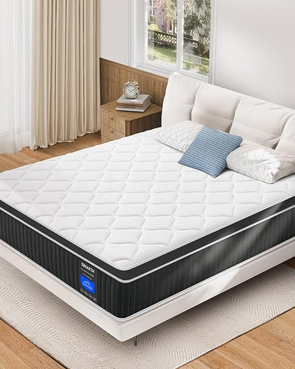 King Mattress 12 Inch, King Size Hybrid Mattresses in a Box, Memory Foam King Mattress Made of Individually Pocketed Springs for Support and Pressure Relief, Medium Firm - LeafyLoom