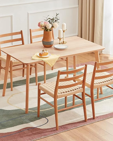 STARY Wood Rattan Dining Room Chairs Set of 2 with Comfortable Woven Seat, Fully assembled, Nature - Set of 4 - LeafyLoom
