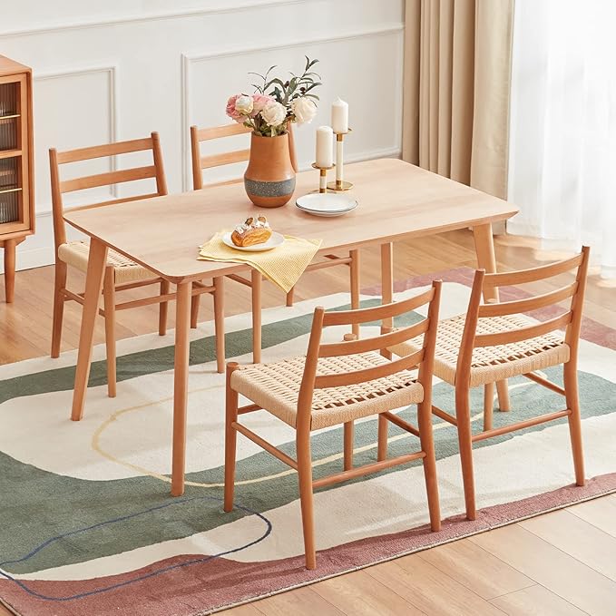 STARY Wood Rattan Dining Room Chairs Set of 2 with Comfortable Woven Seat, Fully assembled, Nature - Set of 4 - LeafyLoom