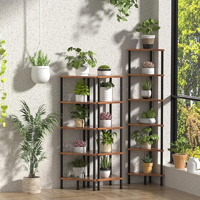 Corner Shelf, Corner Bookcase, Industrial 5-Tier Square Shelf Stand Display Rack,Wall Corner Bookshelf, Living Room, Home Office, Kitchen - LeafyLoom