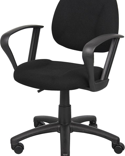 Boss Office Products Perfect Posture Delux Fabric Task Chair with Loop Arms in Black - LeafyLoom