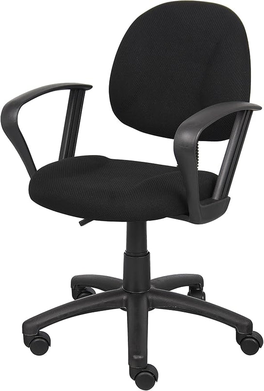 Boss Office Products Perfect Posture Delux Fabric Task Chair with Loop Arms in Black - LeafyLoom