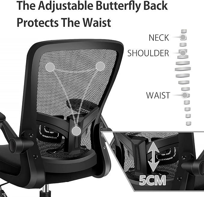 FelixKing Office Chair, Home Desk Chair with Lumbar Support Adjustable Height and Swivel Gaming Computer Chair with Flip up Armrests for Meeting Room (Black) - LeafyLoom