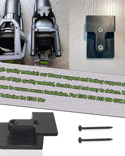 DECKMAN 1 x Leaf Blower Wall Mount | Holder | 2 x Battery Holders Compatible with EGO Leaf Blower/Battery, Blower Wall Mount for EGO 530 615 650 CFM Blower, Battery Mounts Fit for EGO 54v Batteries - LeafyLoom
