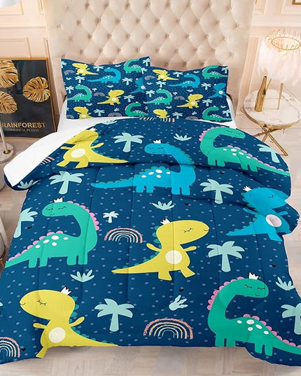 NINENINE Dinosaur Bedding Sets Twin Comforter Sets for Boys,Dark Blue Dinosaur Bedding Sets,Kawaii Cartoon Comforter Sets with 1 Comforter 1Pillowcase - LeafyLoom