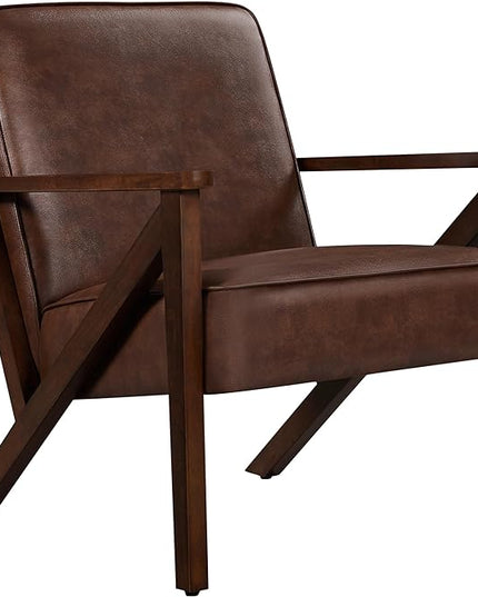 Yaheetech Accent Chair, Armchair with Strong Wood Frame, PU Leather Modern Retro Lounge Chair for Living Room/Lounge/Office/Reception Area, Dark Brown - LeafyLoom