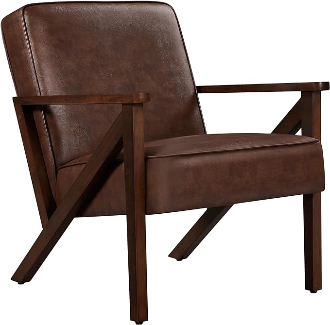 Yaheetech Accent Chair, Armchair with Strong Wood Frame, PU Leather Modern Retro Lounge Chair for Living Room/Lounge/Office/Reception Area, Dark Brown - LeafyLoom