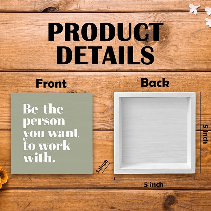 Be The Person You Want to Work With Inspirational Black Wood Box Sign Desk Decor, Teamwork Motivational Green Wooden Block Sign Decorations for Home Office Workplace Wall Tabletop Shelf Decor - LeafyLoom