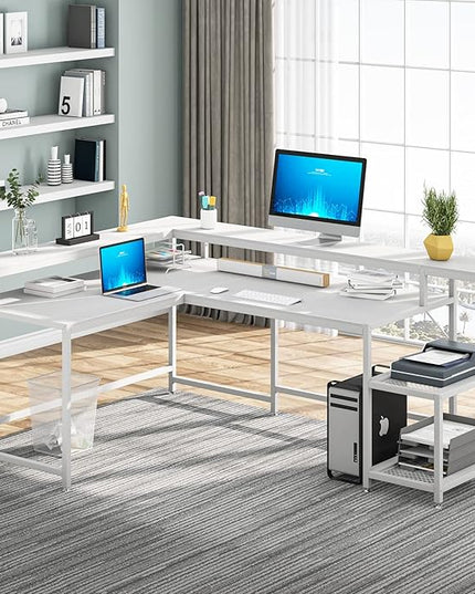 L-Shaped Computer Desk, White - LeafyLoom