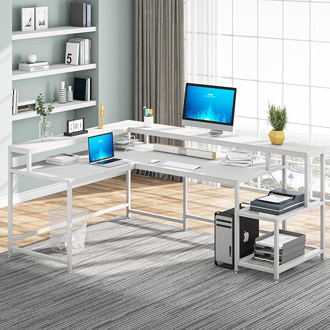L-Shaped Computer Desk, White - LeafyLoom