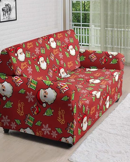 FKELYI Christmas Decor Red Sofa Slipcover for Living Room Santa Claus Sofa Couch Cover with Elastic Bottom Non-Slip Furniture Protector L FKELYI