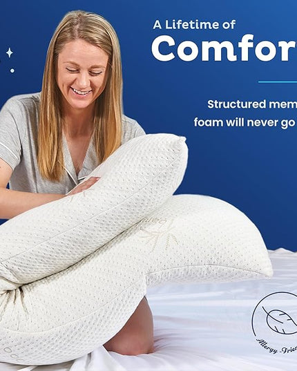 Snuggle-Pedic Body Pillow for Adults - White Pregnancy Pillows w/Shredded Memory Foam - Firm Maternity Side Sleeper Pillow for Adults - Long Cuddle Pillow for Bed - 20x54 Full Body Pillow - LeafyLoom
