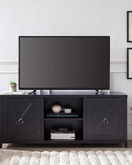 Henn&Hart Rectangular TV Stand for TV's up to 65" in Black, Electric Fireplace TV Stands for the Living Room - LeafyLoom