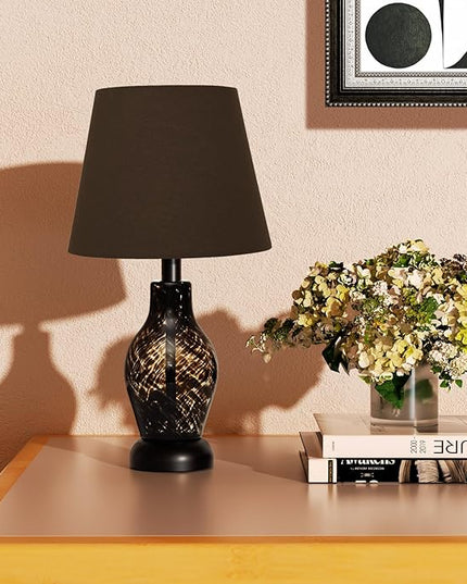 Bedside Table Lamp, 14 inch Glass Lamp for Living Room, Wine Bottle Shape Body, Bulb Included, Warm Ambient Lighting, Gift for Christmas New Year, Black - LeafyLoom