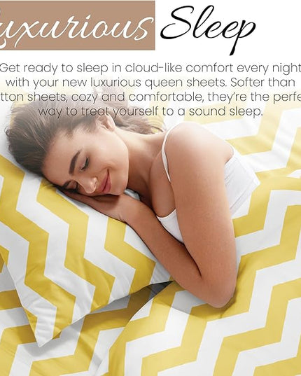 Linen Market 4 Piece Queen Bedding Sheet Set (Yellow Arrow) - Sleep Better Than Ever with These Ultra-Soft & Cooling Bed Sheets for Your Queen Size Bed - Deep Pocket Fits 16" Mattress - LeafyLoom
