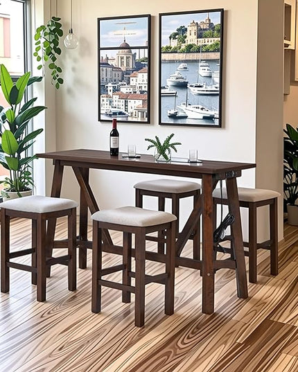 NicBex Dining Table Set for 4 Table and Chairs Modern 5-Piece Dining Table Set Bar Kitchen Table Set with Upholstered Stools for Small Space, Breakfast Nook, Easy Assemble, Walnut - LeafyLoom