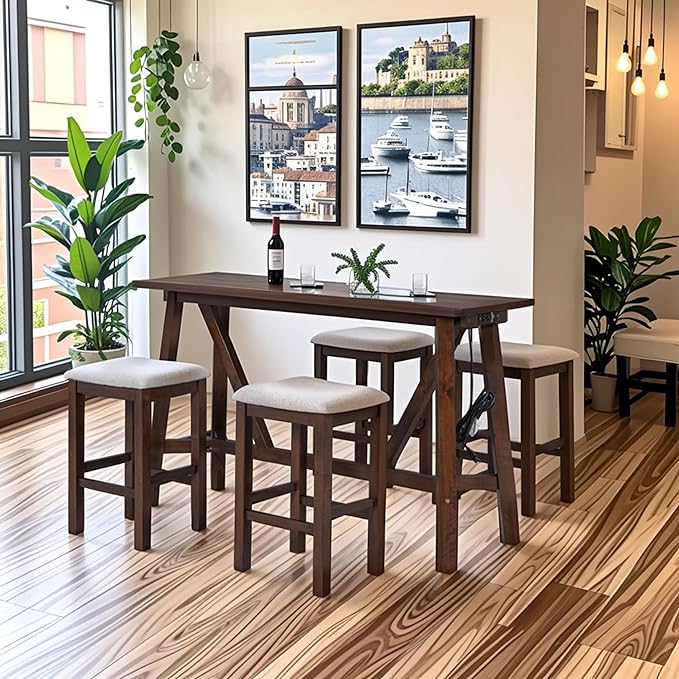NicBex Dining Table Set for 4 Table and Chairs Modern 5-Piece Dining Table Set Bar Kitchen Table Set with Upholstered Stools for Small Space, Breakfast Nook, Easy Assemble, Walnut - LeafyLoom