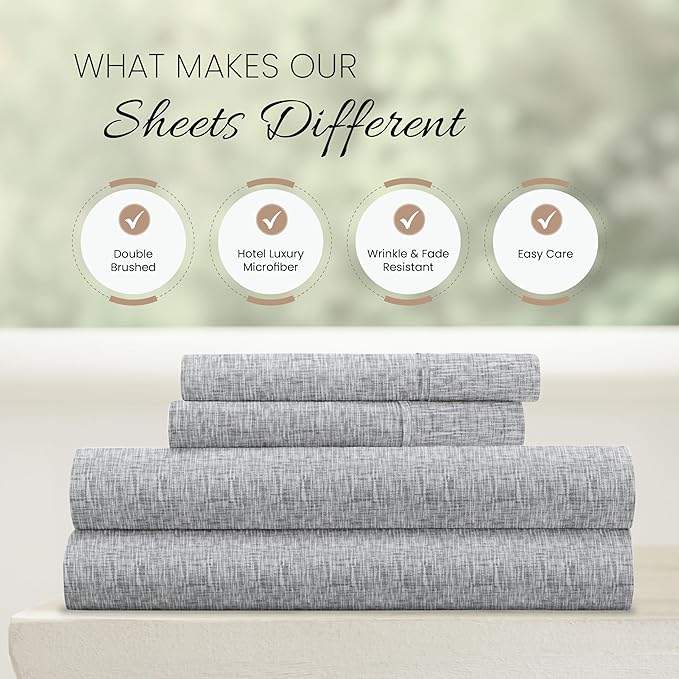Linen Market 4 Piece King Bedding Sheet Set (Light Gray Chambray) - Sleep Better Than Ever with These Ultra-Soft & Cooling Bed Sheets for Your King Size Bed - Deep Pocket Fits 16" Mattress - LeafyLoom
