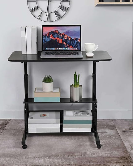 Home Office Rolling Desk Small Spaces Sofa Bedroom Bedside Adjustable Table Student Computer Wall Desk Portable Learn Play Game Desk on Wheels Movable with Storage Size 31.5 * 15.7 Inch Black C - LeafyLoom