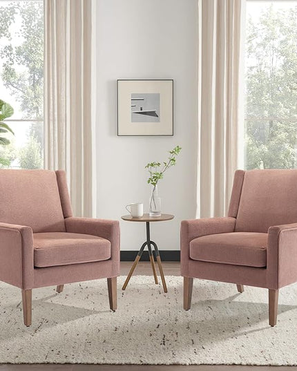 COLAMY Modern Wingback Living Room Chair, Upholstered Fabric Accent Armchair, Single Sofa chair with Lounge Seat and Wood Legs for Bedroom/Office/Reading Spaces, Pink - LeafyLoom