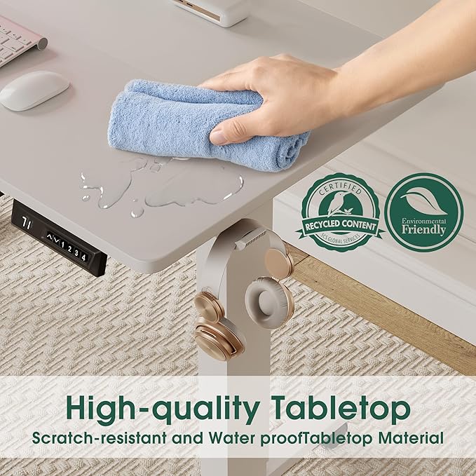 Electric Standing Desk 60 Inch, Ergonomic Height Adjustable Table with T-Shaped Metal Bracket Modern Computer Workstations for Home Office, White - LeafyLoom