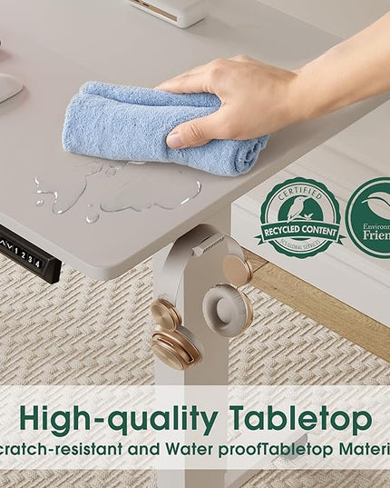 Electric Standing Desk 55 Inch, Ergonomic Height Adjustable Table with T-Shaped Metal Bracket Modern Computer Workstations for Home Office, White - LeafyLoom