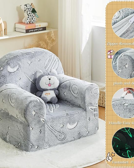 Toddler Chair Kids Plush Chair Sherpa Kids Chairs, Toddler Couch Bean Bag Chairs for Kids Gaming Chair for Kids Glow in The Dark,Starry Sky Grey - LeafyLoom