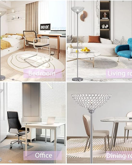 Spherical Crystal Floor Lamp, 1-Light Modern Chrome Finish Floor Lamp, Crystal Floor Lamp Fixture for Living Room, Bedroom, Dining Room, Office, E26 Base, LED Bulb Included - LeafyLoom