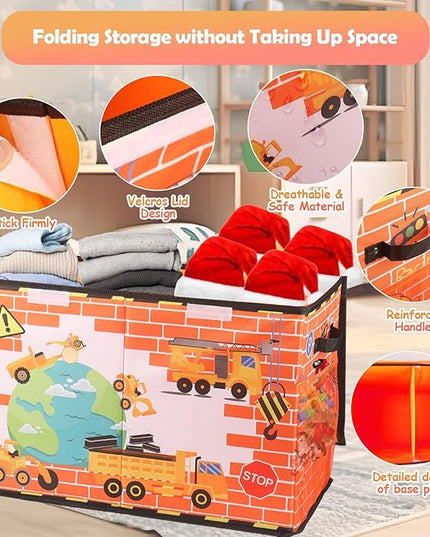Large Toy Box Chest, Collapsible Sturdy Toy Storage Organizer for Kids, Boys, Girls, 25"x13"x16" Toy Chest Storage Bins with Lids Toy Bins Baskets Boxes for Living Room, Playroom, Nursery, Orange - LeafyLoom