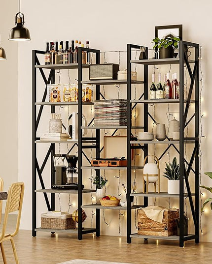GAOMON Triple Wide 5 Tier Book Shelf, 70.8” Tall Bookcase with 14 Open Shelves, Large Industrial Bookshelves and Bookcases with Metal Frame for Home Office, Study Room, Living Room-Grey - LeafyLoom