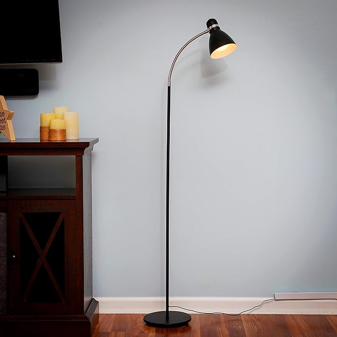 Brightech Avery Floor Lamp, Dimmable Standing Lamp With Sturdy Base, Floor Lamp for Over Chair Bedroom Reading, Modern LED Lamp for Living Rooms, Tall Lamp for Offices, Great Living Room Decor - Black - LeafyLoom