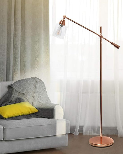 Elegant Designs LF1030-RGD Pivot Arm Glass Shade Floor Lamp, Rose Gold - LeafyLoom