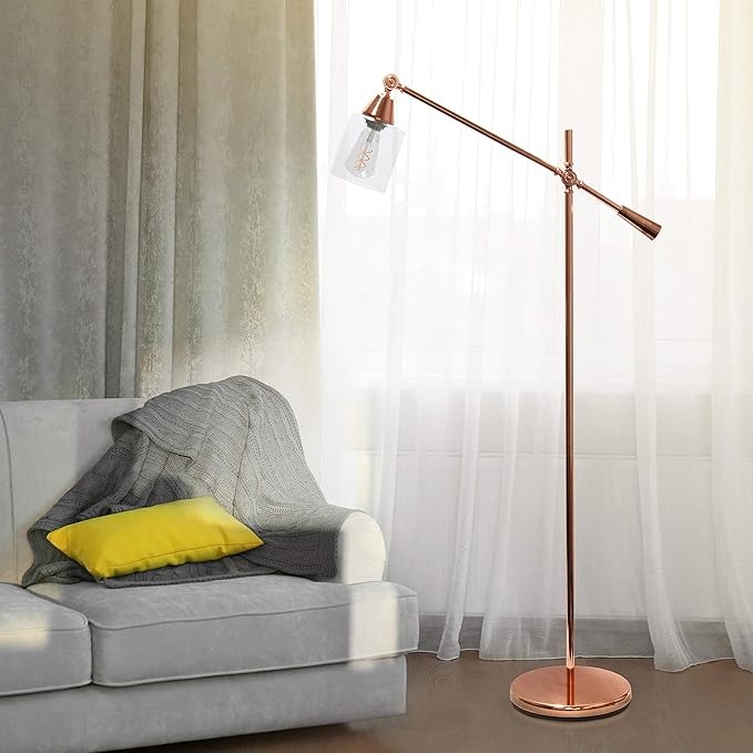 Elegant Designs LF1030-RGD Pivot Arm Glass Shade Floor Lamp, Rose Gold - LeafyLoom