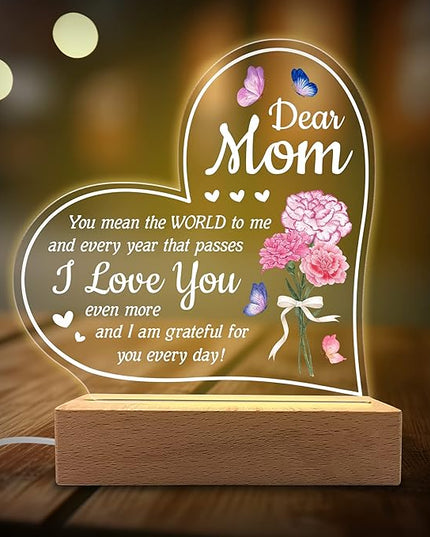 Acrylic Night Light Gift for Mother - You Mean The World to Me - Acrylic Light Gift for Mom from Son, Daughter on Mothers Day - Birthday Gifts to Mom - LeafyLoom