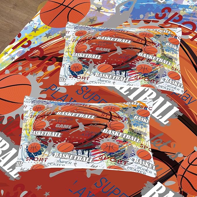 Tailor Shop Basketball Comforter Sets,Kids Twin Bedding Size,Basketball Bedding Sets for Boys Teens,Sport Comforter Sets with 1 Comforter 2 Pillowcases………… - LeafyLoom
