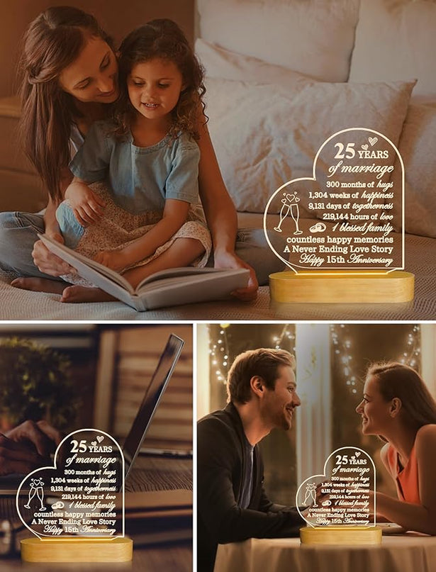 FULLOSUN Happy Anniversary Wedding Gift, Anniversary Parent Gifts, Wedding Gift for Couple, Warm Night Light for Wife Husband Romantic Valentine's Day (25th) - LeafyLoom
