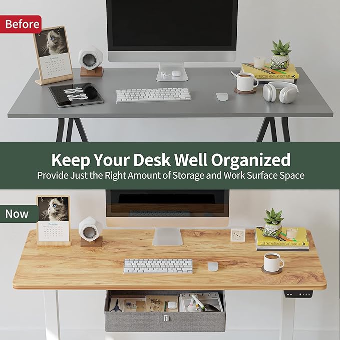 FEZIBO 40 x 24 Inches Standing Desk with Drawer, Adjustable Height Electric Stand up Desk with Storage, Sit Stand Home Office Desk, Ergonomic Computer Desk, Light Rustic - LeafyLoom