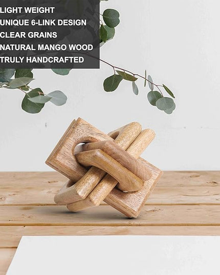 Wood Knot Decor Entry Table Boho Shelf Decor 6 Link Interlock Coffee Table Decor for Living Room and Modern Farmhouse Hand Crafted Natural Mango Wood Console Table Decor (Natural) - LeafyLoom