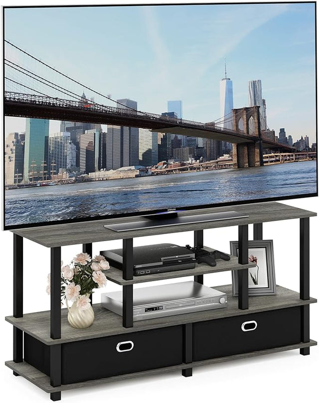 Furinno JAYA Large Stand for up to 55-Inch TV, French Oak, 47. 63(W) x 15. 55(H) x 22. 79(D) Inches., Grey/Black - LeafyLoom