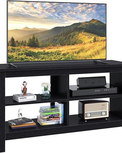 Panana Black TV Stand for 50 inch TV, Storage Shelves, Entertainment Center, Media Console, Living Room, Bedroom - LeafyLoom